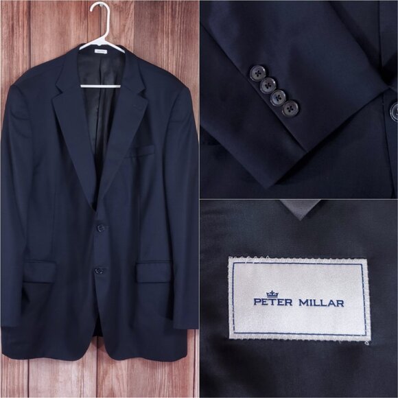 Peter Millar Mens Size 48T Wool Sport Coat Blazer Jacket Union Canada Made Navy - Picture 1 of 14